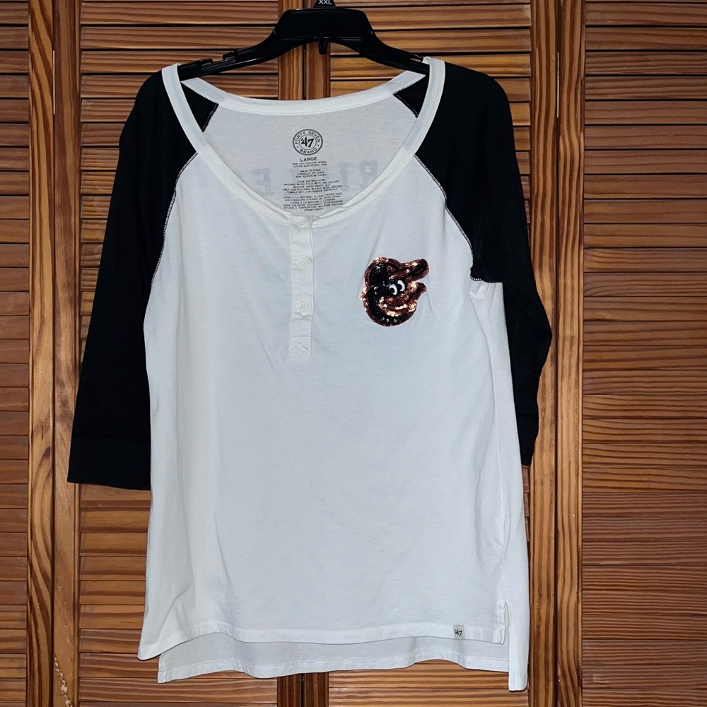 47 Baseball Raglan‎ Tee Baltimore Orioles Sequined Size Large